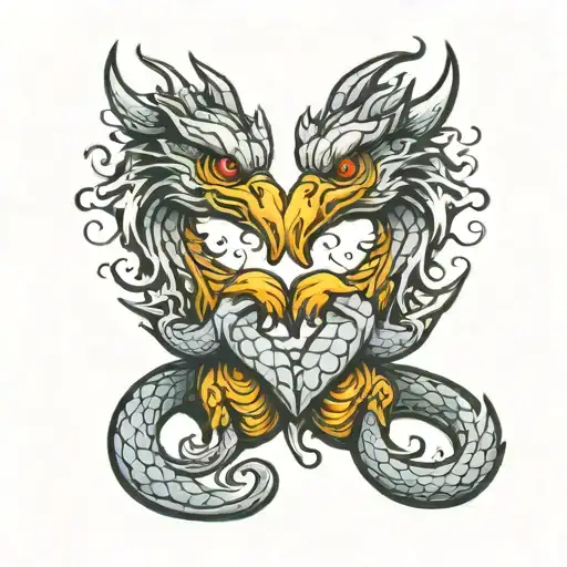 two headed dragon duck necks forming a heart shape tattoo design idea