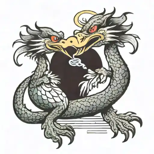 dragon duck hugging each other tattoo design idea