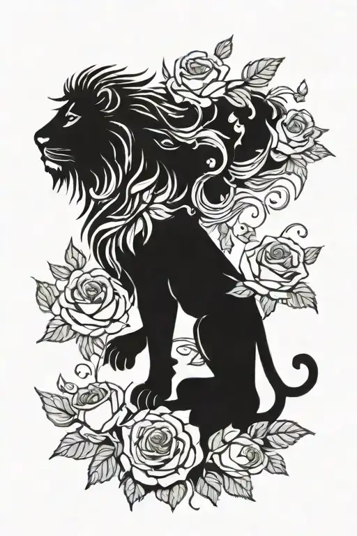 Heraldic lion surrounded by wreath roses  tattoo design idea