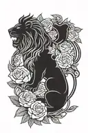 Heraldic lion surrounded by wreath roses  tattoo design idea