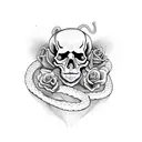 skull with roses and snakes tattoo design idea