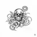 skull with roses and snakes tattoo design idea