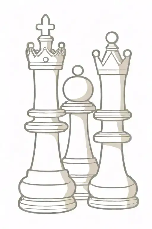 , two chess pawns, one in front (darker), the second behind (lighter), the queen's crown is worn on the one tattoo design idea