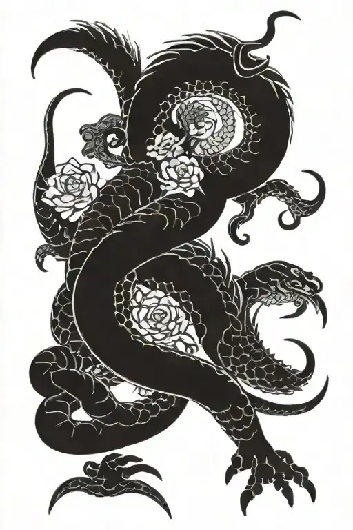 Naga and flower surrounded tattoo design idea