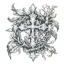 cross with roots reaching deep tattoo design idea