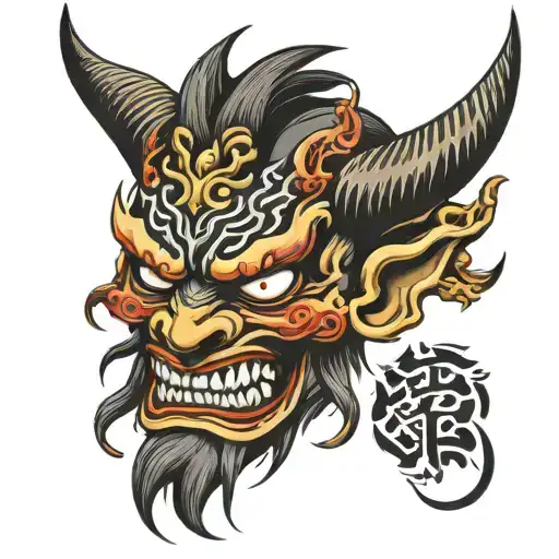 oni demon mask tattoo design idea