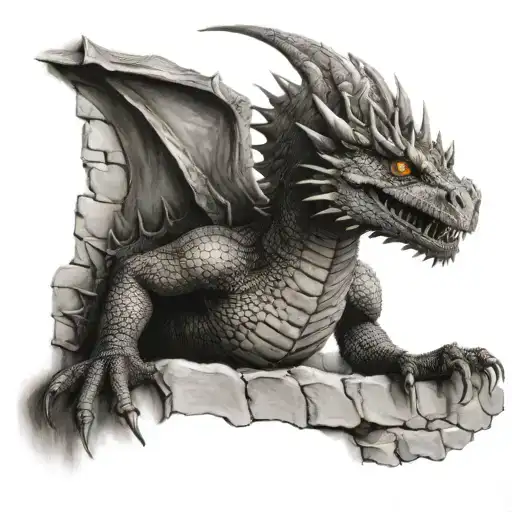 realistic dragon crawling up the wall tattoo design idea