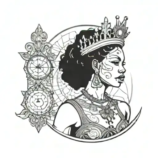 beautiful black woman with scarification tarot Card tattoo design idea