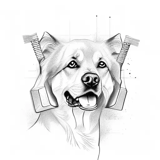 Combine sketching tools (pencils, brushes, etc.) with dog-related elements tattoo design idea
