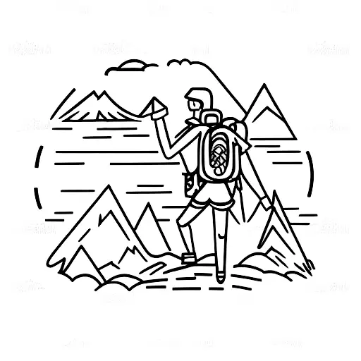 stickman hiking in the mountains tattoo design idea