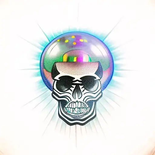 A disco ball with a skull wearing devil horns inside tattoo design idea