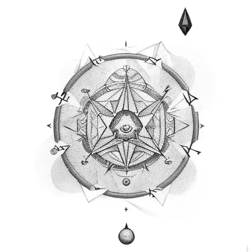 An astrology-themed gym badge with a magical stone centerpiece tattoo design idea