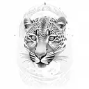 A leopard print moon surrounded by gypsophila flowers, representing the client's wild and free spirit tattoo design idea