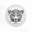 A leopard print moon surrounded by gypsophila flowers, representing the client's wild and free spirit tattoo design idea