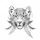 A leopard print moon surrounded by gypsophila flowers, representing the client's wild and free spirit tattoo design idea