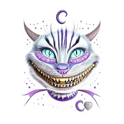Cheshire's cat smile made from phrase "we're all mad here" tattoo design idea