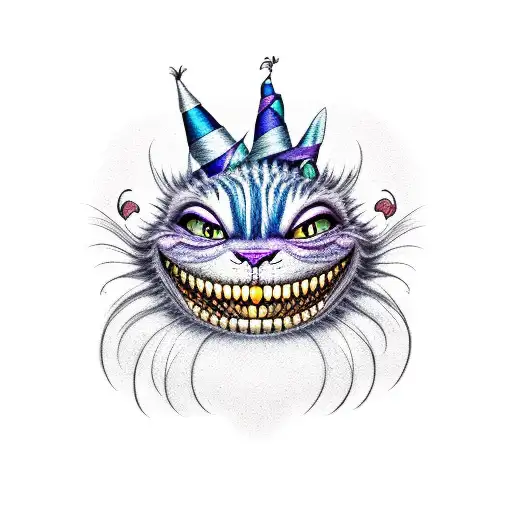 Cheshire's cat smile made from phrase "we're all mad here" tattoo design idea