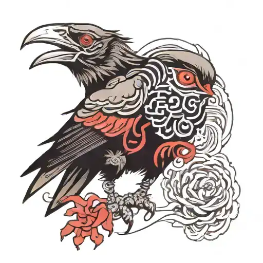 psycho  crow with four red eyes  tattoo design idea