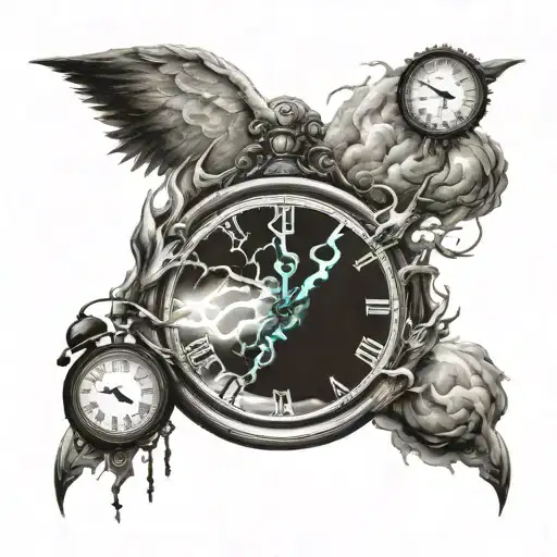 Northern god, background with storm and thunder, clock tattoo design idea