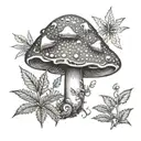 Mushroom, Cannabis, dmt, simulation tattoo design idea