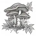 Mushroom, Cannabis, dmt, simulation tattoo design idea