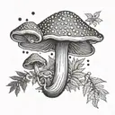 Mushroom, Cannabis, dmt, simulation tattoo design idea