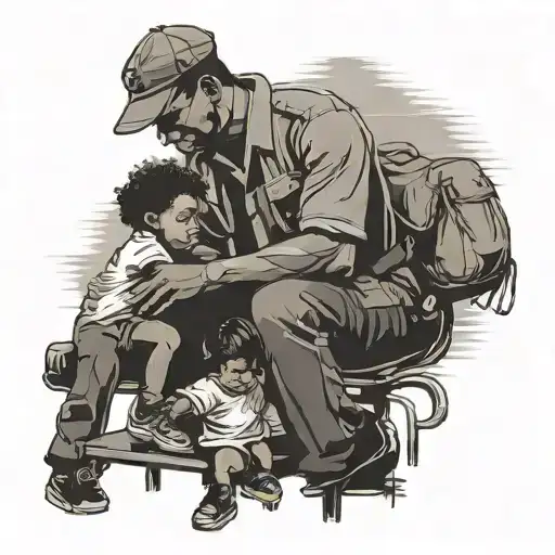 A silhouette of a child support officer helping a family tattoo design idea