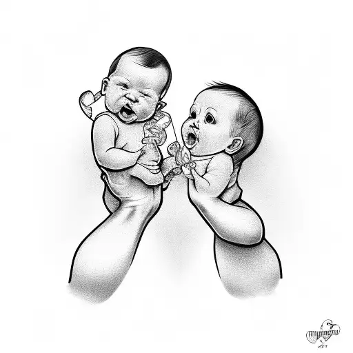 One baby to another says: "I'm lucky to have met you" tattoo design idea