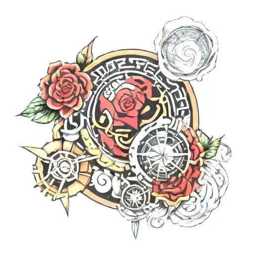 Progressive rock inspired tattoo design combining visual elements from Yes, ELP, King Crimson and Genesis tattoo design idea