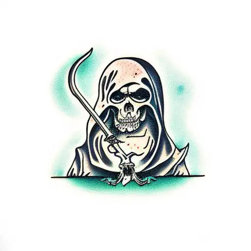 grim reaper sitting under a mushroom  tattoo design idea