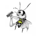 A bee playing a harmonica in a sketch style tattoo design idea
