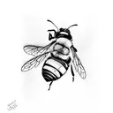 A bee playing a harmonica in a sketch style tattoo design idea