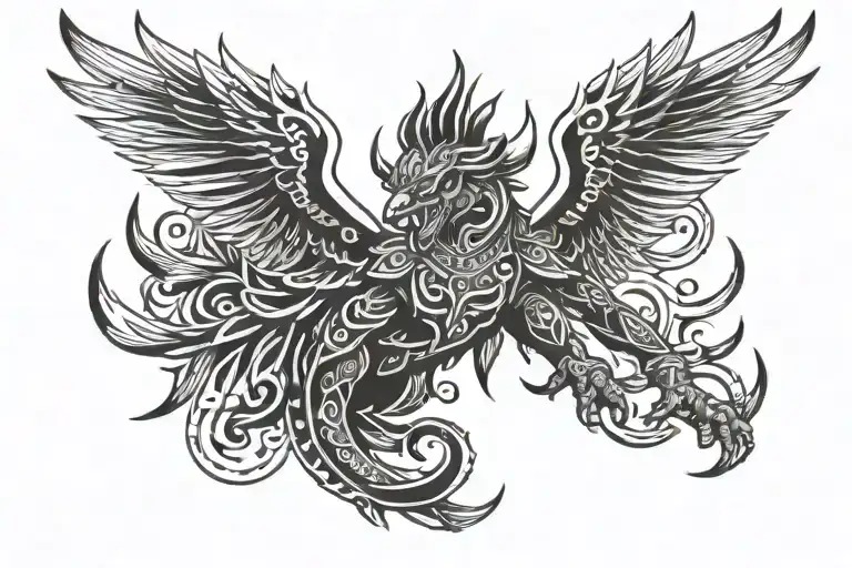Garuda in flight and vajra the weapon of indra god tattoo design idea
