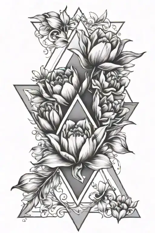 3 triangles surrounded  by tulips tattoo design idea