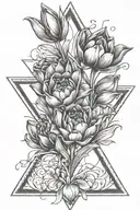 3 triangles surrounded  by tulips tattoo design idea