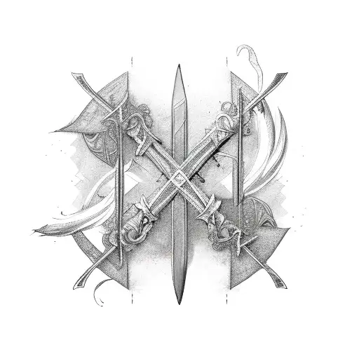 3 swords crossing over each other tattoo design idea