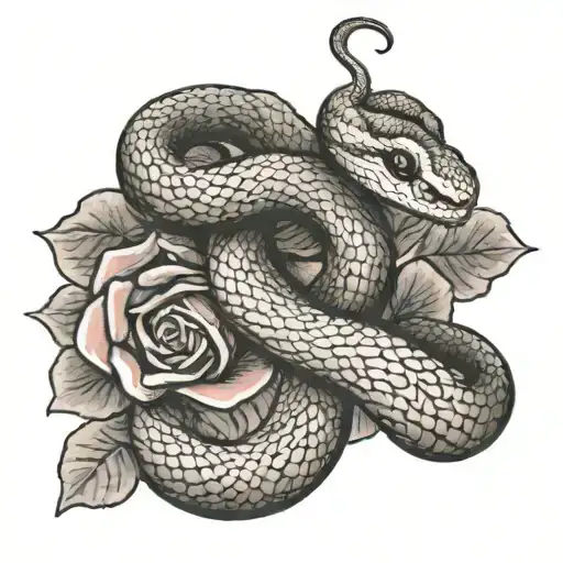 a snake that goes around the arm, white and red scales and it's scales have mini roses on them,goes around the chest too tattoo design idea