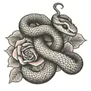 a snake that goes around the arm, white and red scales and it's scales have mini roses on them,goes around the chest too tattoo design idea