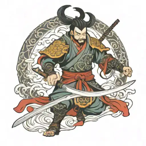 evil medieval warrior wielding a sword tattoo design idea