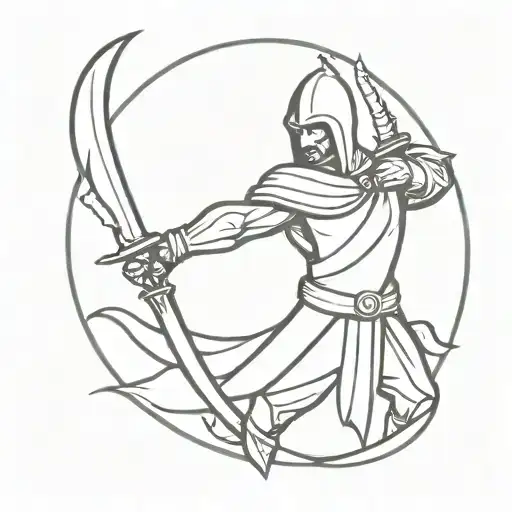 evil medieval warrior wielding a sword tattoo design idea