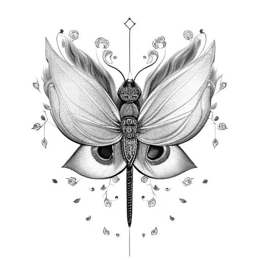  Lotus Flower Peacock Feather Dragonfly Butterfly tattoo design idea