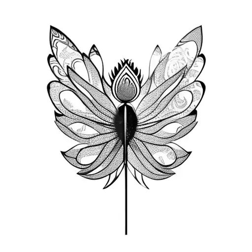  Lotus Flower Peacock Feather Dragonfly Butterfly tattoo design idea