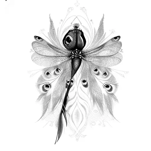 peacock feather dragonfly butterfly tattoo design idea