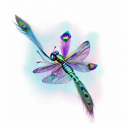 peacock feather dragonfly butterfly tattoo design idea