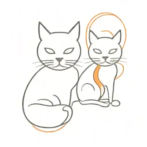 Two cats , one white one orange with the letters  ,, AV'' inside tattoo design idea