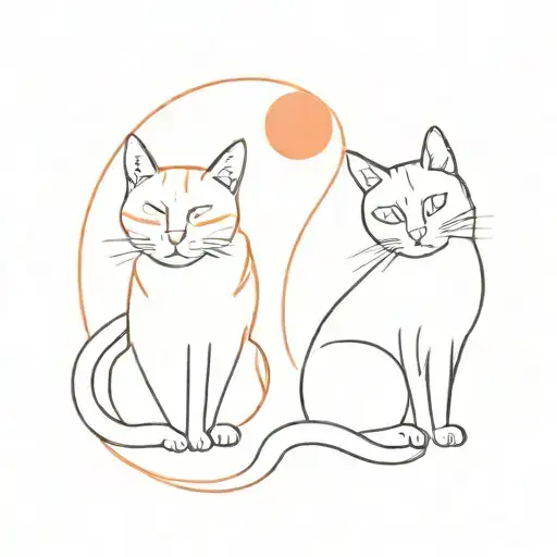 Two cats , one white one orange with ,, AV'' inside tattoo design idea