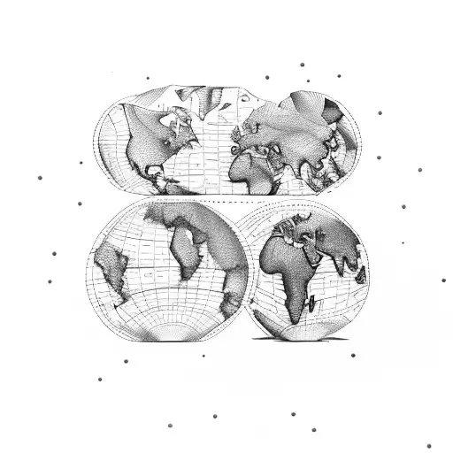 A map of the world with surfboards marking the best surf spots tattoo design idea