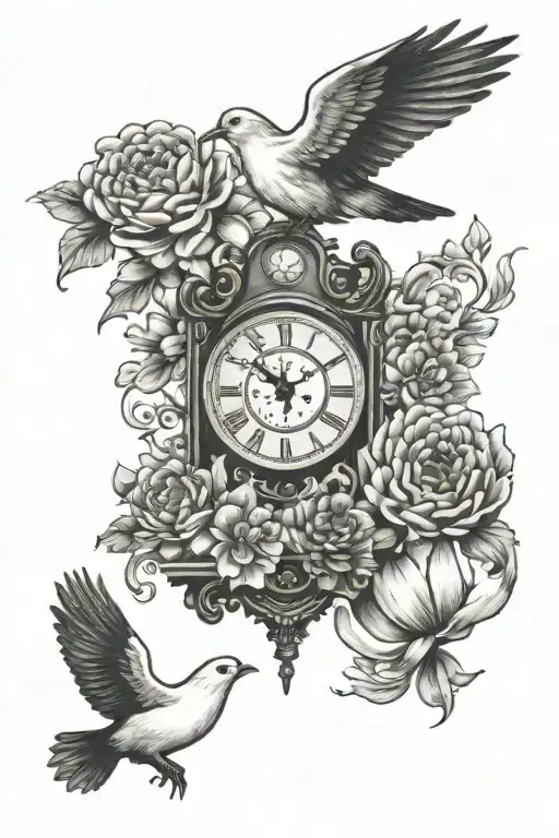 Tattoo for my grandmother her favorite things including a grandfather clock, a dove, and Chrysanthemums include clouds  tattoo design idea