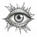 A surreal tattoo featuring a human eye surrounded by shards of glass and reflections, symbolizing introspection and perception tattoo design idea