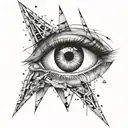 A surreal tattoo featuring a human eye surrounded by shards of glass and reflections, symbolizing introspection and perception tattoo design idea